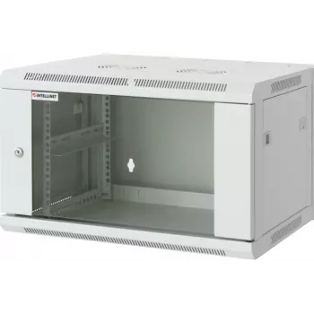 Intellinet 19-Zoll-Netzwerkschrank – Wandmontage (Standard), 6HE, 600 mm tief, grau, montiert, max. 60 kg, auch für den Einsatz auf dem Schreibtisch oder Boden geeignet, nutzbare Tiefe 500 mm, Metall- & Glastür, Rückwand, abnehmbare Seitenwände, Teile für Wandmontage (z. B. Schrauben/Dübel) nicht enthalten