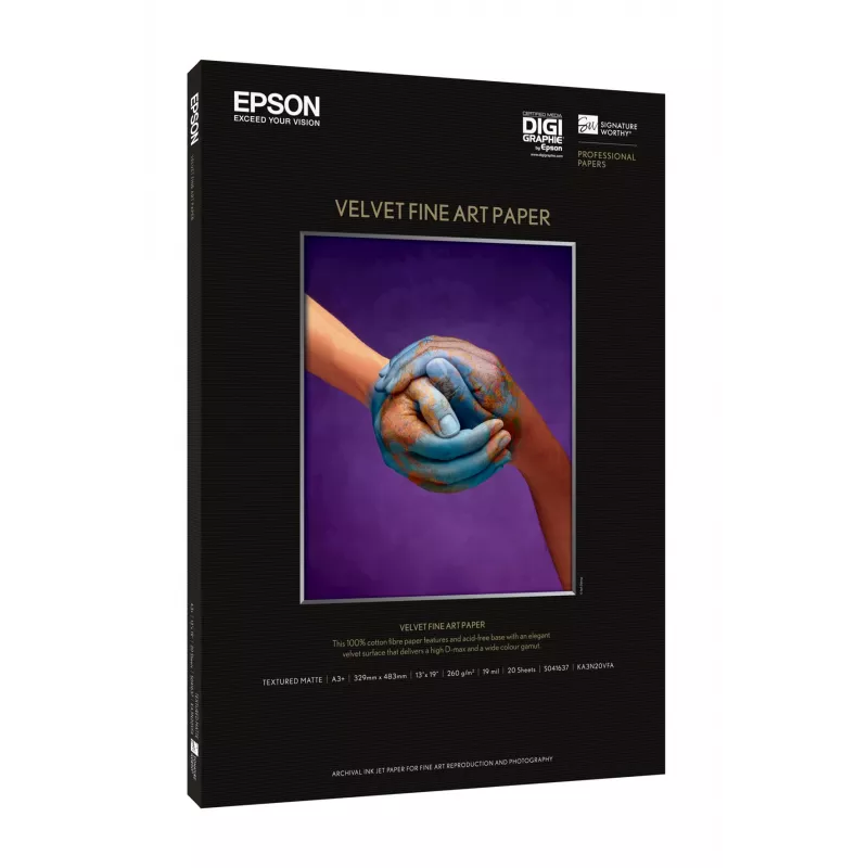 Epson Velvet Fine Art Papier, DIN A2, 260 g/m², 25 Blatt, 42 cm, Matt, 480 µm, 260 g/m²