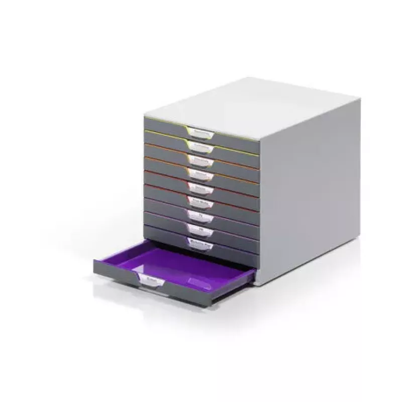 Durable VARICOLOR 10 761027 Schubladenbox, 10 Schubladen, DIN C4, Mehrfarbig