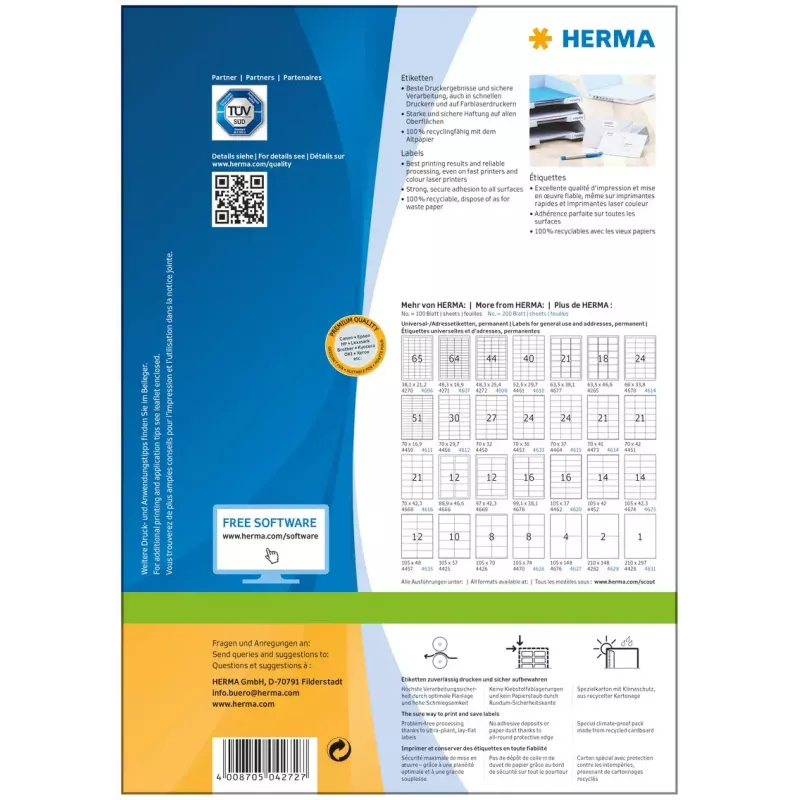 Selbstklebendes Druckeretikett HERMA Labels Premium A4 48,3x25,4 mm