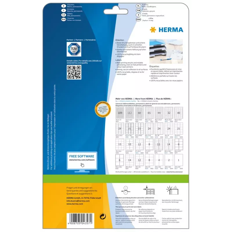 Selbstklebende Druckeretiketten HERMA Labels Premium A4 48,5x25,4 mm