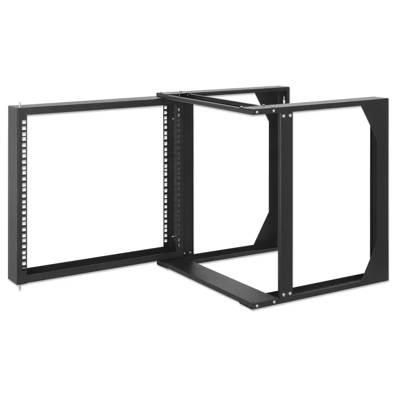 Intellinet 19-Zoll Wandmontage Open-Frame Netzwerkschrank, 9HE, Frontklappbarer Schwenkrahmen, flach verpackt, 2-Pfosten, 450 mm Tiefe, Schwarz RAL 9004