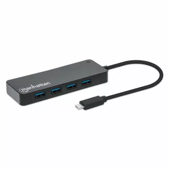 Manhattan USB-C Dock/Hub, Anschlüsse (x7): USB-A (x7), 5 Gbit/s (USB 3.2 Gen1, auch USB 3.0 genannt), externes Netzteil nicht erforderlich, universell für alle Geräte, Kabel 15 cm, SuperSpeed USB, Schwarz, drei Jahre Garantie