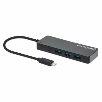 Manhattan USB-C Dock/Hub, Anschlüsse (x7): USB-A (x7), 5 Gbit/s (USB 3.2 Gen1, auch USB 3.0 genannt), externes Netzteil nicht erforderlich, universell für alle Geräte, Kabel 15 cm, SuperSpeed USB, Schwarz, drei Jahre Garantie