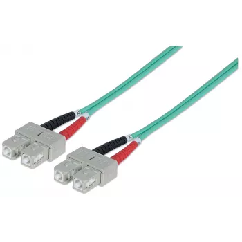 Intellinet Glasfaser-Patchkabel, OM3, SC/SC, 5m, Aqua, Duplex, Multimode, 50/125 µm, LSZH, Glasfaser, lebenslange Garantie
