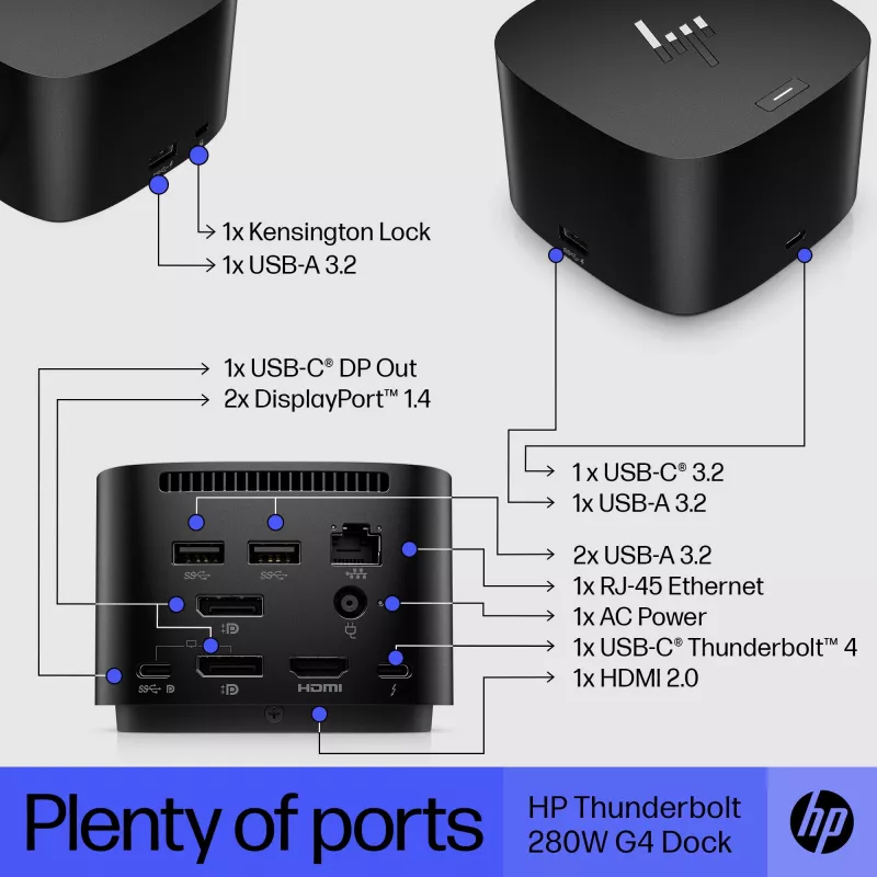 HP Thunderbolt Dock 280W G4 Kabelgebundene Dockingstation Thunderbolt 4 Schwarz