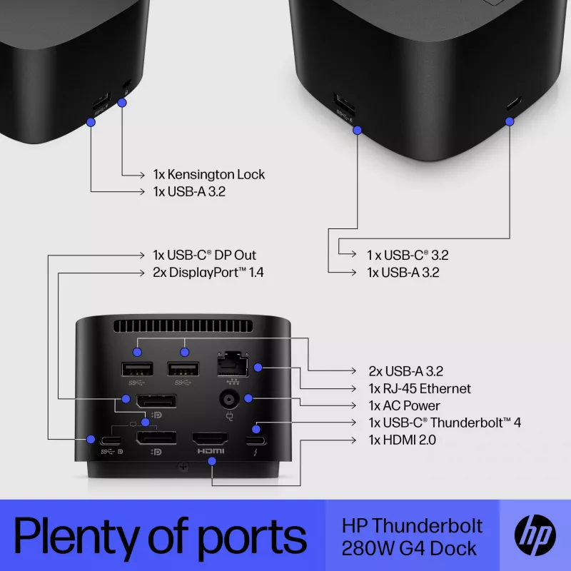 HP Thunderbolt Dock 280W G4 Kabelgebundene Dockingstation Thunderbolt 4 Schwarz