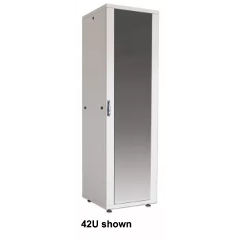 Intellinet 19-Zoll Netzwerkschrank - Freistehend (Basic), 22HE, 600x800 mm (Breite x Tiefe), Grau, Flatpack, max. 600 kg, Einpunkt-Türschloss, ein Schloss pro Seitenwand, nutzbare Tiefe 123 bis 573 mm, IP20-zertifiziert, Stahl