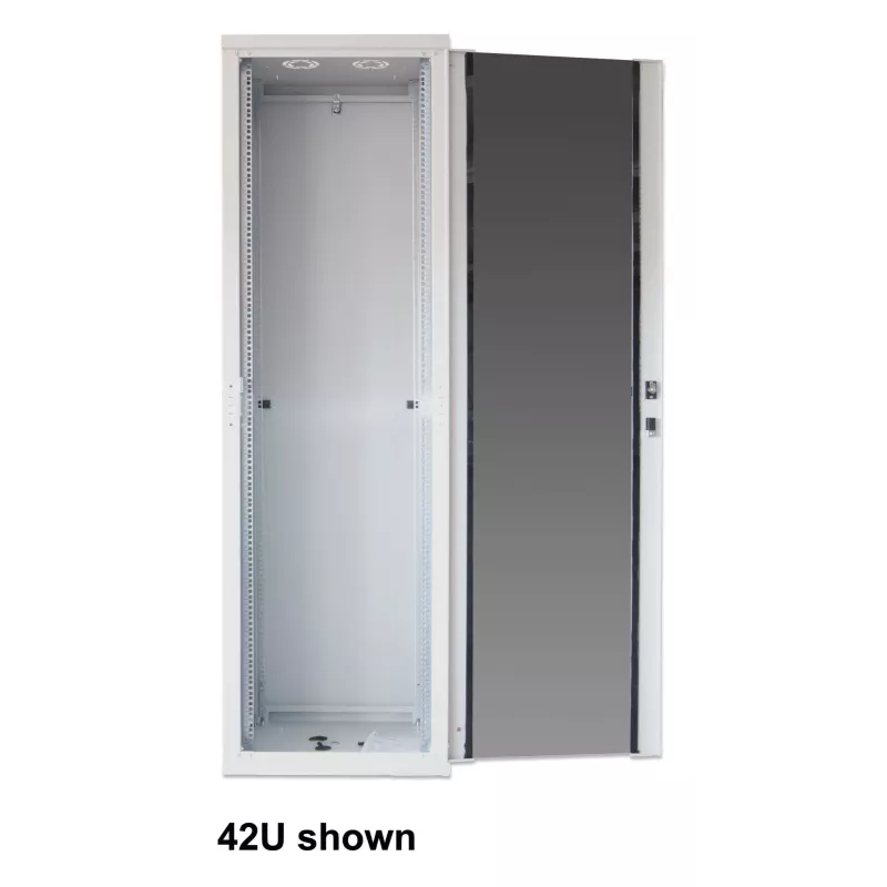 Intellinet 19-Zoll Netzwerkschrank - Freistehend (Basic), 22HE, 600x800 mm (Breite x Tiefe), Grau, Flatpack, max. 600 kg, Einpunkt-Türschloss, ein Schloss pro Seitenwand, nutzbare Tiefe 123 bis 573 mm, IP20-zertifiziert, Stahl
