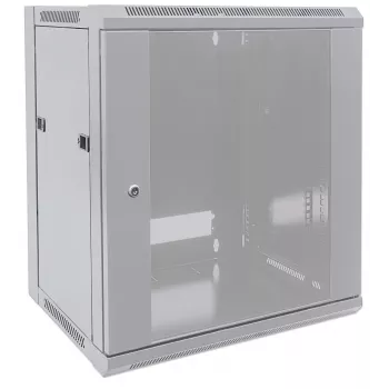 Intellinet 19-Zoll-Netzwerkschrank - Wandmontage (Standard), 9HE, 600 mm tief, Grau, Flatpack, max. 60 kg, auch als Tisch- oder Standgerät nutzbar, nutzbare Tiefe 410 mm, Metall- & Glastür, Rückwand, abnehmbare Seiten, Teile zur Wandmontage (z. B. Schrauben/Dübel) nicht enthalten