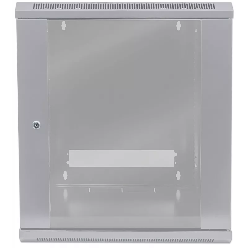 Intellinet 19-Zoll-Netzwerkschrank - Wandmontage (Standard), 9HE, 600 mm tief, Grau, Flatpack, max. 60 kg, auch als Tisch- oder Standgerät nutzbar, nutzbare Tiefe 410 mm, Metall- & Glastür, Rückwand, abnehmbare Seiten, Teile zur Wandmontage (z. B. Schrauben/Dübel) nicht enthalten