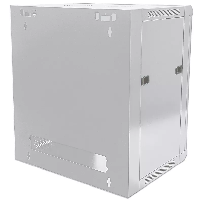 Intellinet 19-Zoll-Netzwerkschrank - Wandmontage (Standard), 9HE, 600 mm tief, Grau, Flatpack, max. 60 kg, auch als Tisch- oder Standgerät nutzbar, nutzbare Tiefe 410 mm, Metall- & Glastür, Rückwand, abnehmbare Seiten, Teile zur Wandmontage (z. B. Schrauben/Dübel) nicht enthalten
