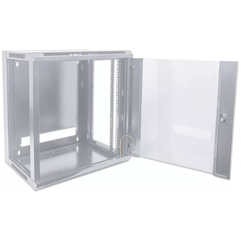 Intellinet 19-Zoll-Netzwerkschrank - Wandmontage (Standard), 9HE, 600 mm tief, Grau, Flatpack, max. 60 kg, auch als Tisch- oder Standgerät nutzbar, nutzbare Tiefe 410 mm, Metall- & Glastür, Rückwand, abnehmbare Seiten, Teile zur Wandmontage (z. B. Schrauben/Dübel) nicht enthalten