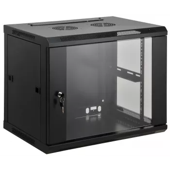 Intellinet 19-Zoll-Netzwerkschrank - Wandmontage (Standard), 15HE, 450 mm tief, Schwarz, montiert, max. 60 kg, Metall- & Glastür, Rückwand, abnehmbare Seiten, auch für den Einsatz auf dem Tisch oder Boden geeignet, Nutztiefe 350 mm, Teile für Wandinstallation nicht enthalten