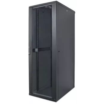 Intellinet 19-Zoll-Netzwerkschrank – freistehend, 32HE, 600 x 600 mm (B x T), schwarz, Flatpack, max. 1500 kg, Mehrpunkt-Türverriegelung, ein Schloss pro Seitenwand, nutzbare Tiefe 123 bis 373 mm, IP20, Rack, Stahl