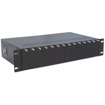 Intellinet 14-Slot Medienkonverter-Gehäuse, inklusive redundanter Stromversorgung, 19 Zoll rackmontierbar, 2U