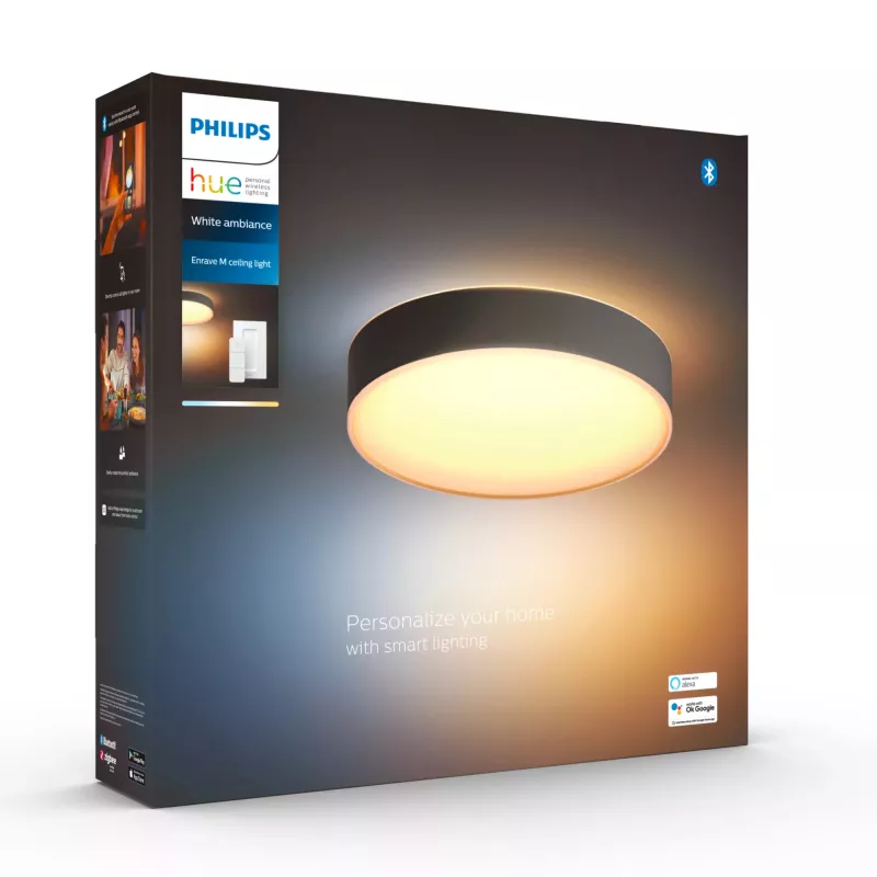 Philips Hue White Ambiance Enrave Deckenleuchte M, 2400 lm, inkl. Dimmschalter, schwarz