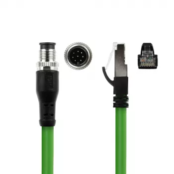 ACT Industrial 10,00 Meter Sensorkabel M12A 8-polig Stecker auf RJ45 Stecker, Ultraflex SF/UTP TPE Kabel, geschirmt