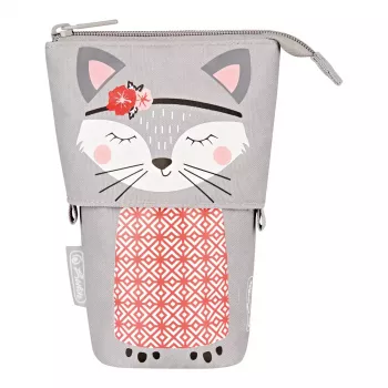 Weiche Federmappe Herlitz Kitty Polyester Grau Pink Weiß