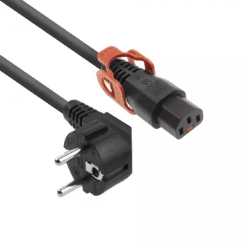 ACT Netzkabel CEE 7/7 Stecker (gewinkelt) - C13 IEC Lock+ schwarz 2 m, EL332S, 5er-Pack