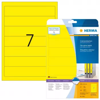 HERMA 5091 Datei-Etiketten A4 192 x 38 mm, gelb, 175 Stück (25 Blatt x 7)