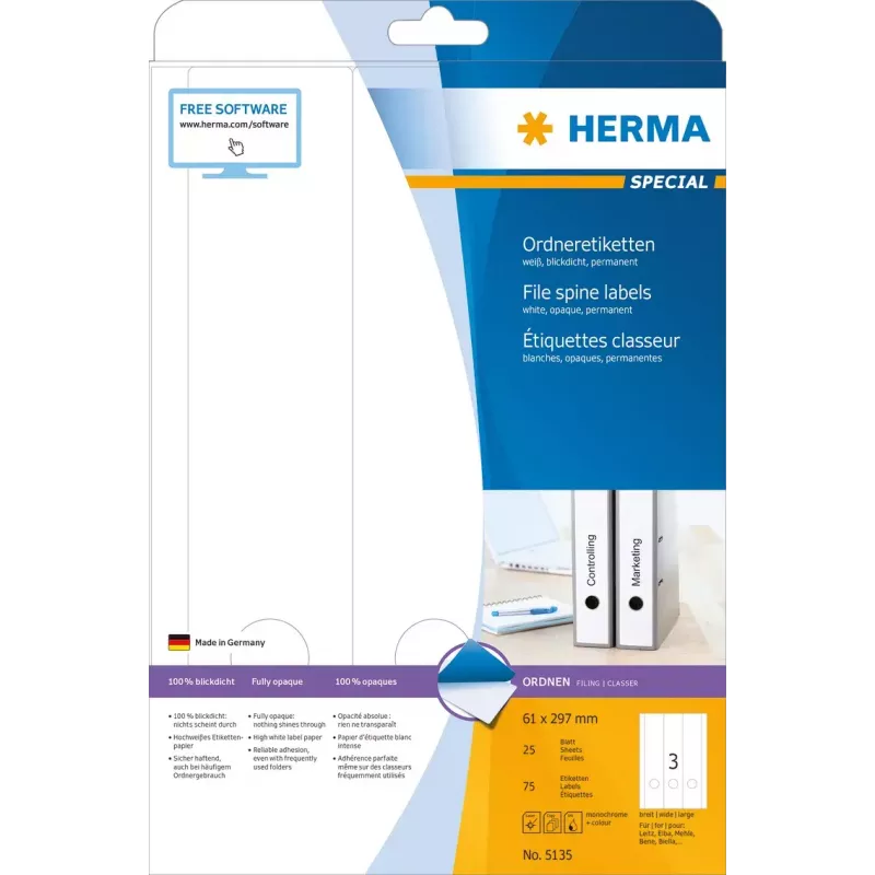 Aktenetiketten HERMA A4 61x297 mm weiß Papier matt blickdicht 75 Stück