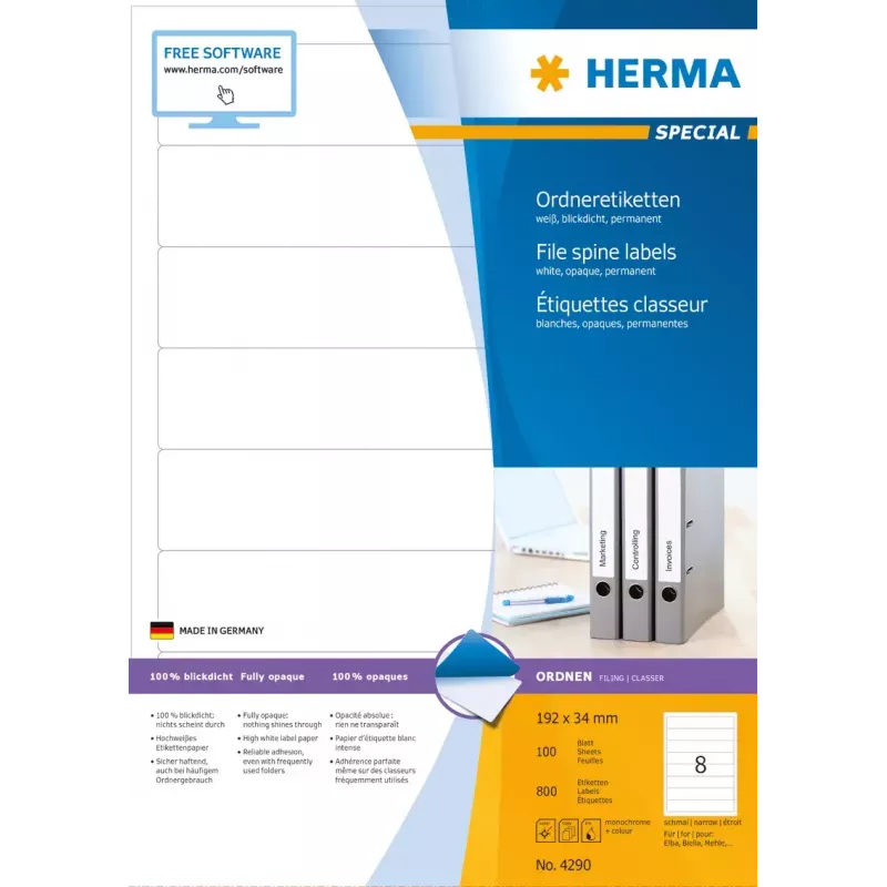 Selbstklebendes Druckeretikett HERMA Aktenetiketten A4 192x34 mm