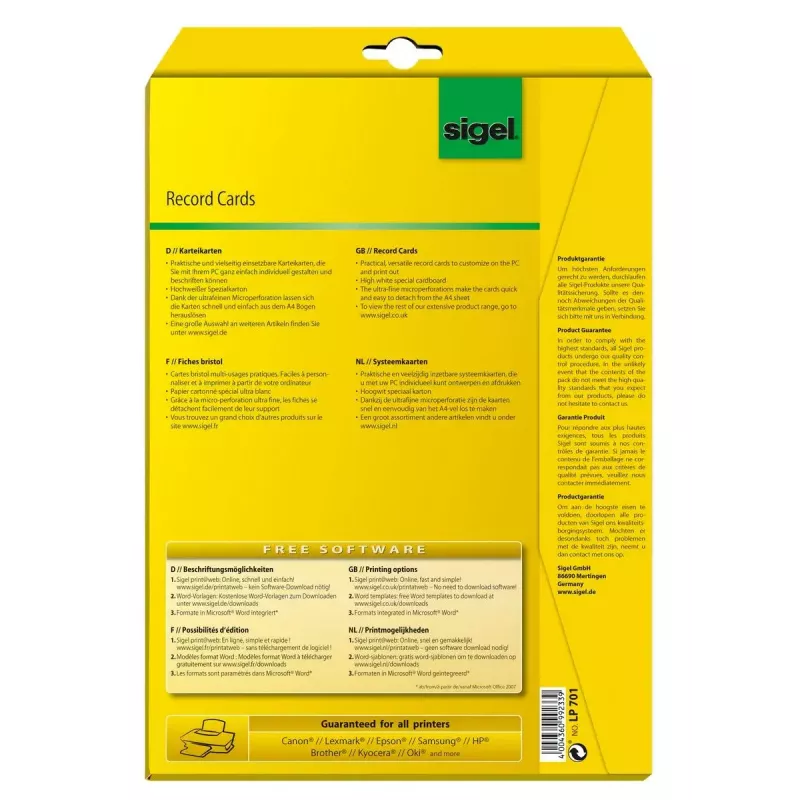 Sigel LP701 Karteikarten, A7 (74 x 105 mm), 185 g/m², Weiß, 160 Stück