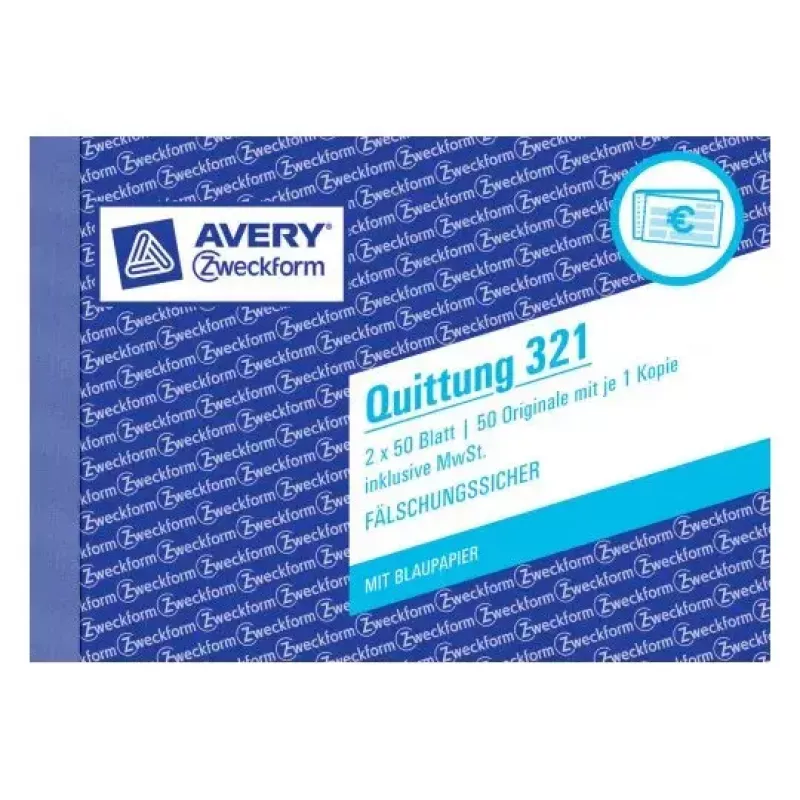 Avery Zweckform 321 Quittungsbuch (Quittung), A6 Querformat, 2 x 50 Blatt