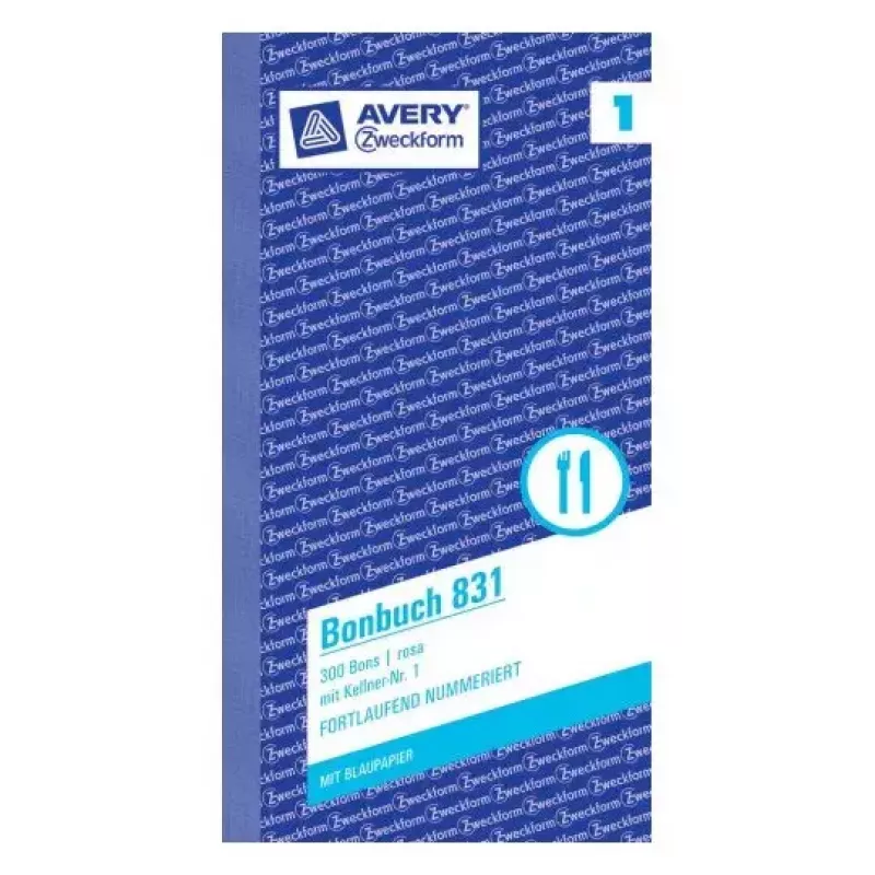 Avery Zweckform 831 Kellnerblock (Bonbuch), 105 x 198 mm, Pink, 2 x 50 Blatt