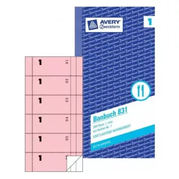 Avery Zweckform 831 Kellnerblock (Bonbuch), 105 x 198 mm, Pink, 2 x 50 Blatt