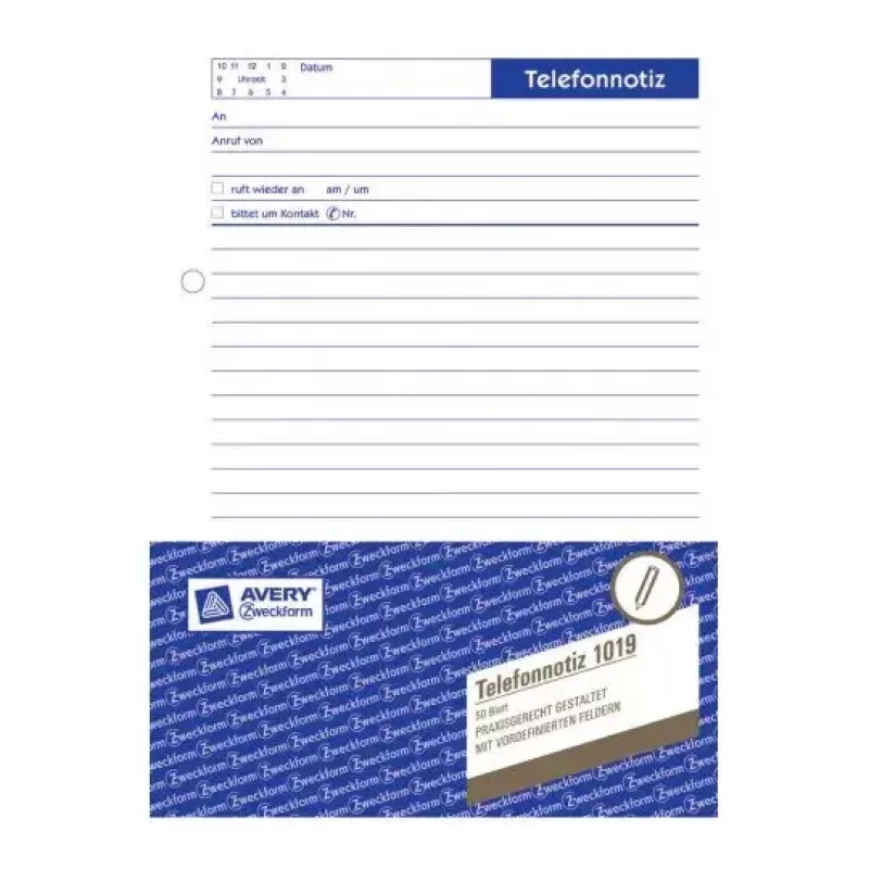 Avery Zweckform 1019 Telefonnotizbuch, A5, 50 Blatt