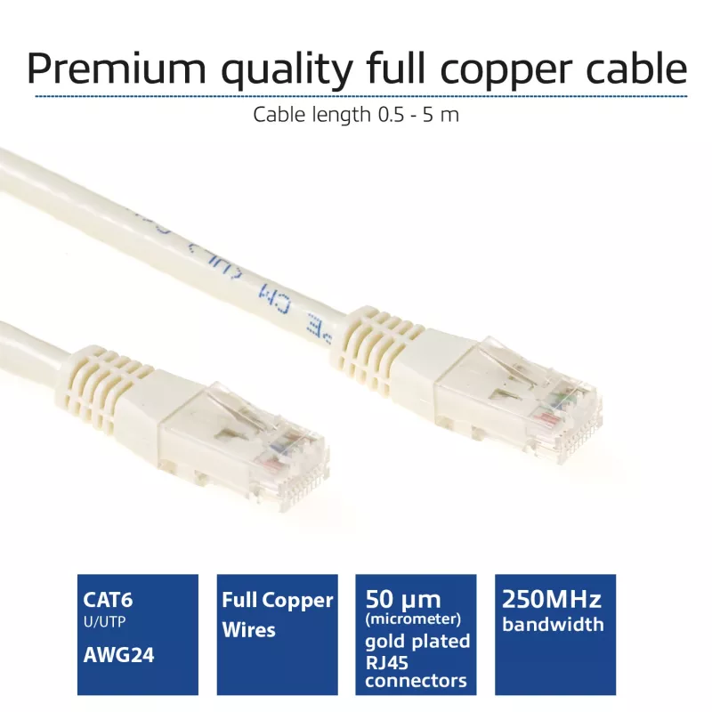 ACT Ivory 15 Meter U/UTP CAT6 Patchkabel mit RJ45-Steckern