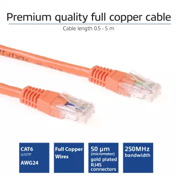 ACT Orange 0,5 m U/UTP CAT6 Patchkabel mit RJ45-Steckern