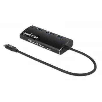 Manhattan USB-C Dock/Hub mit Kartenleser, Anschlüsse (x6): Ethernet, HDMI, USB-A (x3) und USB-C, mit Power Delivery (100 W) zum USB-C-Anschluss (Hinweis: zusätzliches USB-C-Netzteil und USB-C-Kabel erforderlich), universell für alle Geräte, Aluminium, entspricht DKT30CSDHPD3