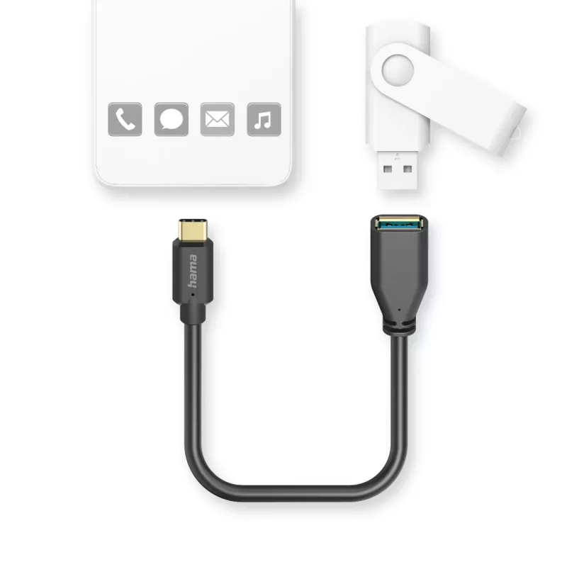 Hama 00125105 USB-OTG-Adapterkabel, USB-C-Stecker auf USB-A-Buchse, 0,15 m, schwarz