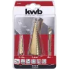 kwb 525890 Stufenbohrer-Set mit Fräsbohrer, 3 Stk., 4-12 mm / 4-30 mm / 6 mm, HSS TiN