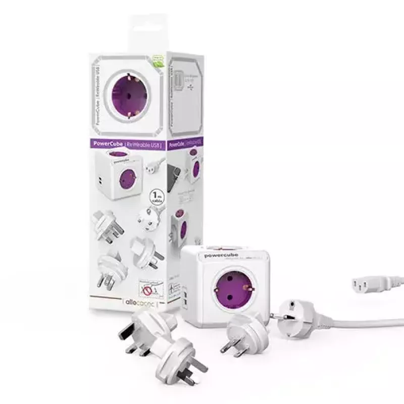 Power Extension Allocacoc PowerCube ReWirable USB 1 m 4 AC-Steckdosen Lila Weiß