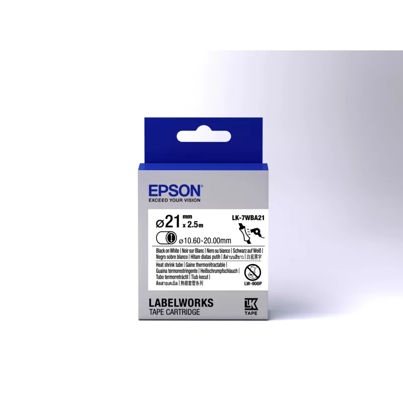 Epson LabelWorks LK-7WBA21 Schrumpfschlauch-Kassette, Schwarz auf Weiß, 3,6 cm x 3 m