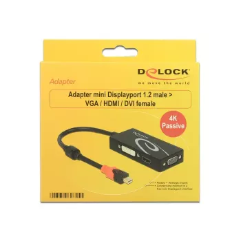 Delock 62855 Mini DisplayPort 1.2 auf VGA / HDMI / DVI Adapter, 4K, passiv, schwarz