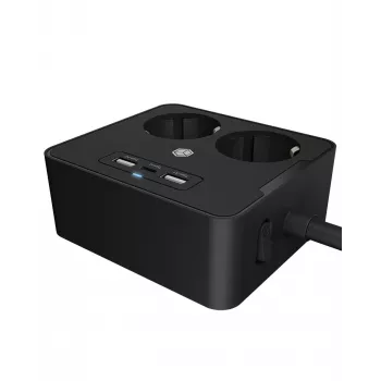 ICY BOX IB-MPS2220B-CH Stromverlängerung 1,9 m 2 AC-Steckdosen Innenbereich Schwarz