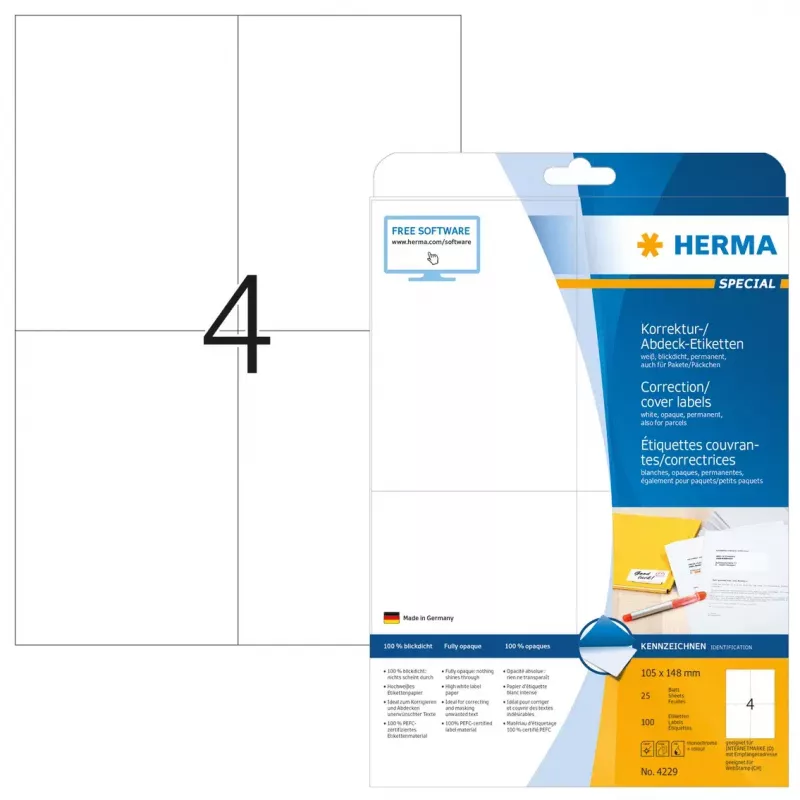 HERMA 4229 Special Opaque Correction Labels A6 105 x 148 mm, 100 Etiketten