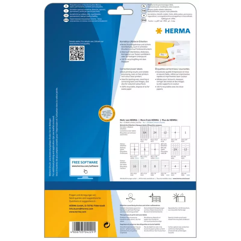 HERMA 4229 Special Opaque Correction Labels A6 105 x 148 mm, 100 Etiketten