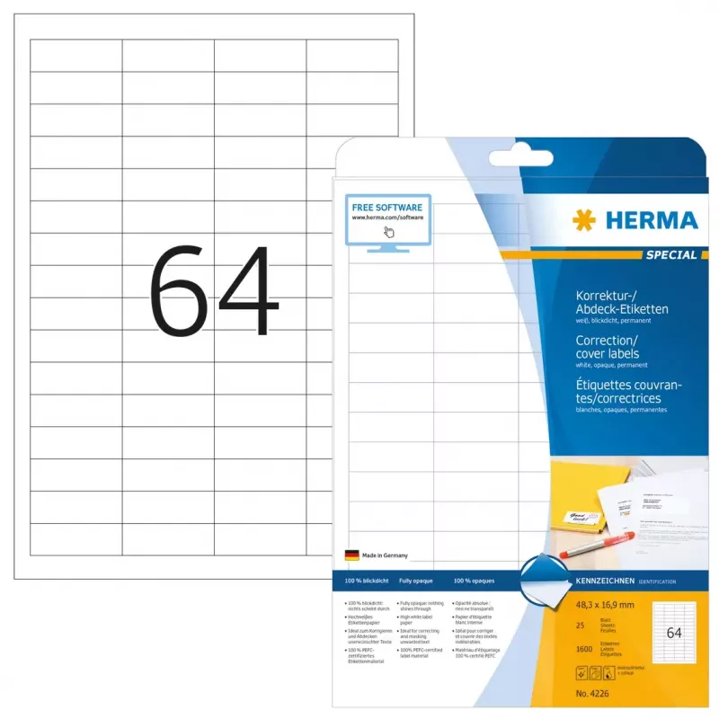 Korrektur-/Abdecketiketten HERMA A4 48,3x16,9 mm 1600 Stück