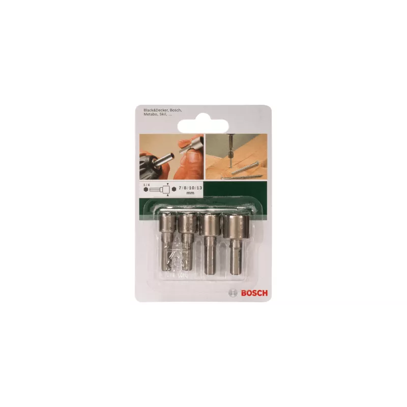 Bosch 2609255904 Steckschlüsselsatz mit 1/4-Zoll-Sechskantschaft, 4 Teile