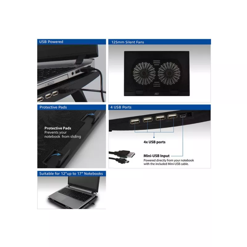 ACT AC8105 Notebook-Kühlpad, bis 17,3 Zoll, 2500 U/min, Schwarz