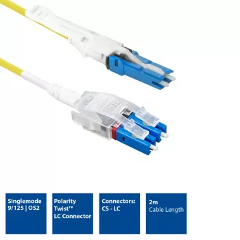 ACT 2 Meter Singlemode 9/125 OS2 Polarity Twist uniboot Duplex Glasfaser-Patchkabel mit CS - LC Steckern