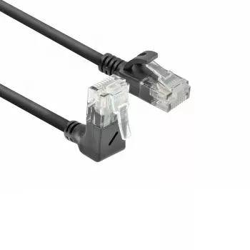 ACT Schwarz 2 Meter U/UTP CAT6A LSZH Slimline-Patchkabel mit RJ45-Steckern 90° abgewinkelt nach oben auf gerade
