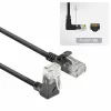 ACT Schwarz 2 Meter U/UTP CAT6A LSZH Slimline-Patchkabel mit RJ45-Steckern 90° abgewinkelt nach oben auf gerade