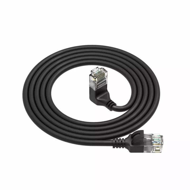 ACT Schwarz 5 Meter U/UTP CAT6A LSZH Slimline-Patchkabel mit RJ45-Steckern 90° gewinkelt nach oben auf gerade